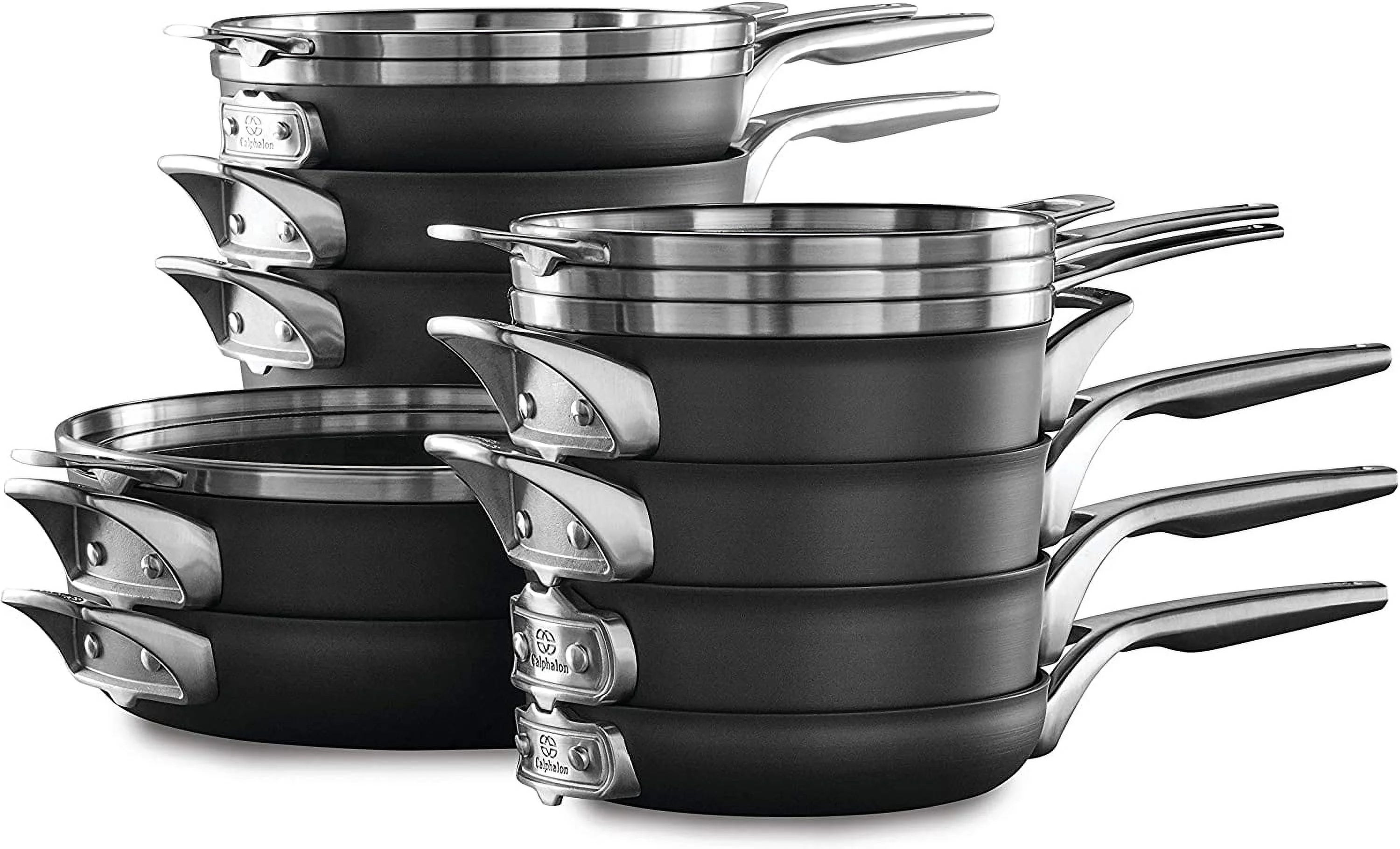 15-Piece Nonstick Stackable Cookware Set with Stainless Steel Handles Black T113650