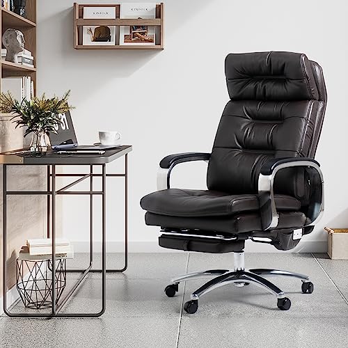 Office Chair with Footrest Ergonomic Executive Reclining Genuine Leather Desk Chair Z18269