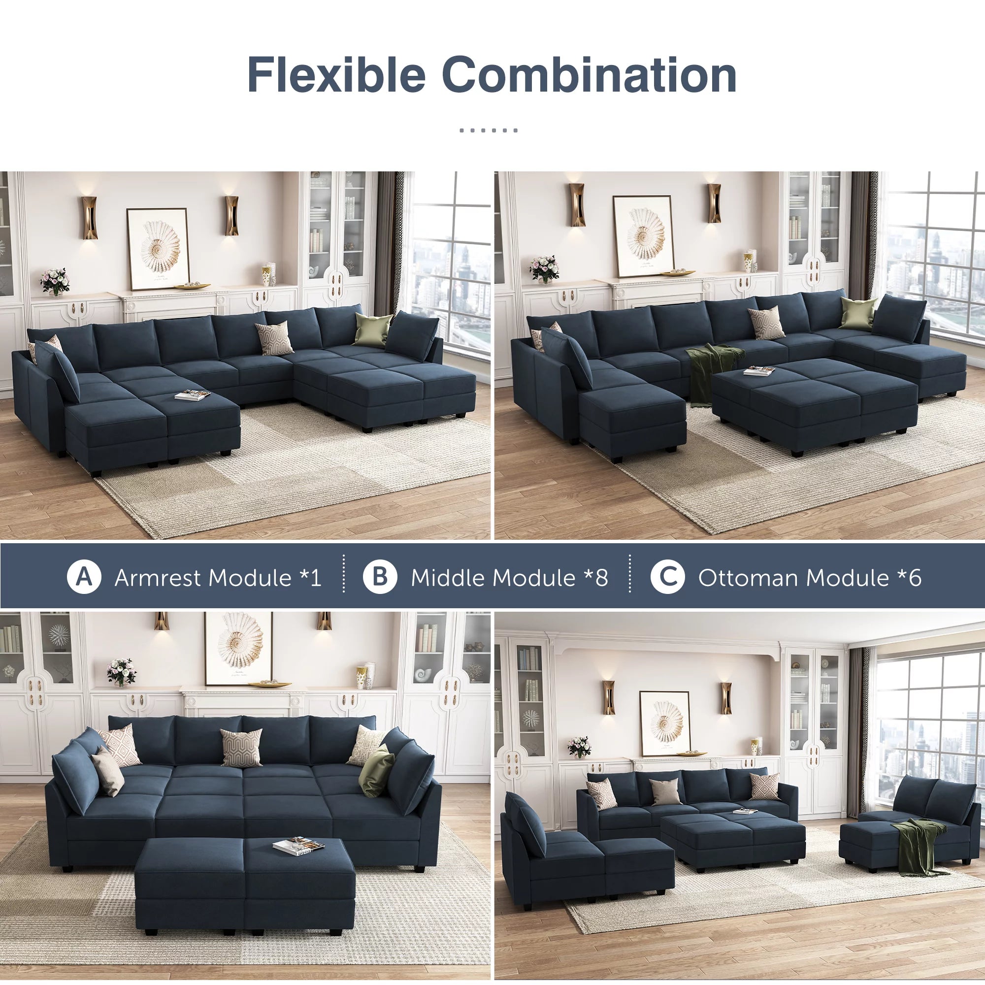 Navy Blue Velvet Modular Sleeper Sofa B635573