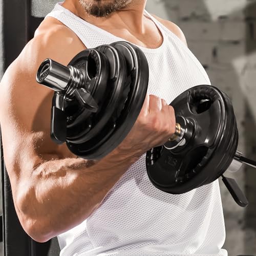 16”/20” Olympic Dumbbell Handles Pair of 500lbs Capacity Loadable Dumbbell Bars with Collars for 2” Olympic Weight Plates O786