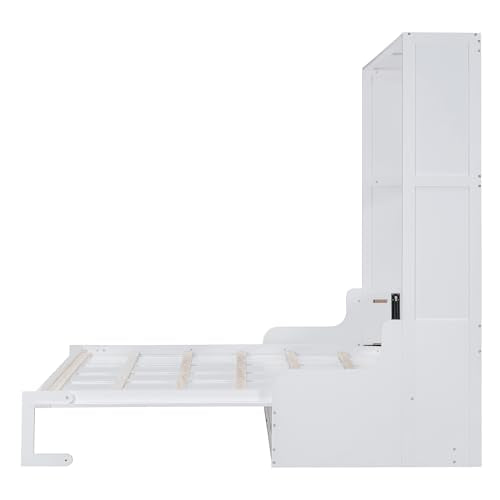 White Queen Size Wood Murphy Bed with Cushion T64867