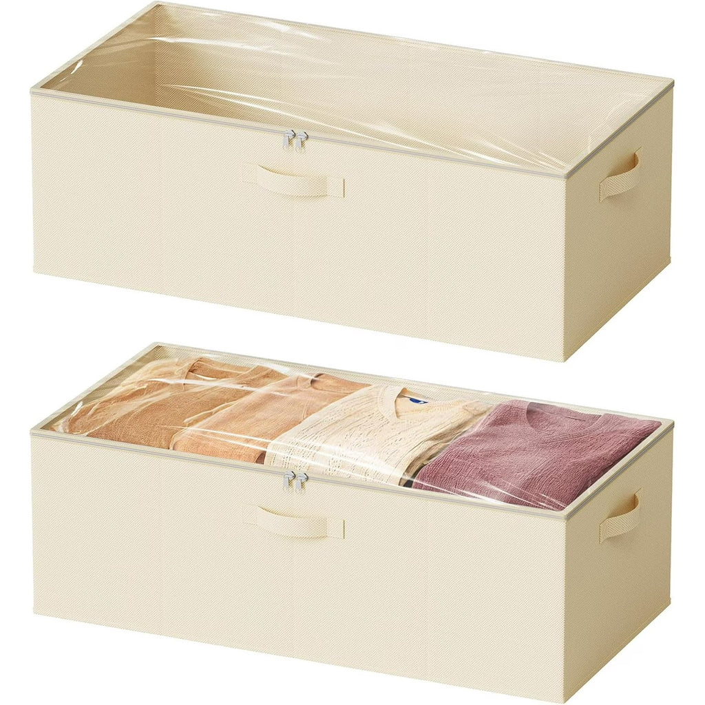 2 Pack 10 High Under Bed Storage Containers with Lids (Beige) I506