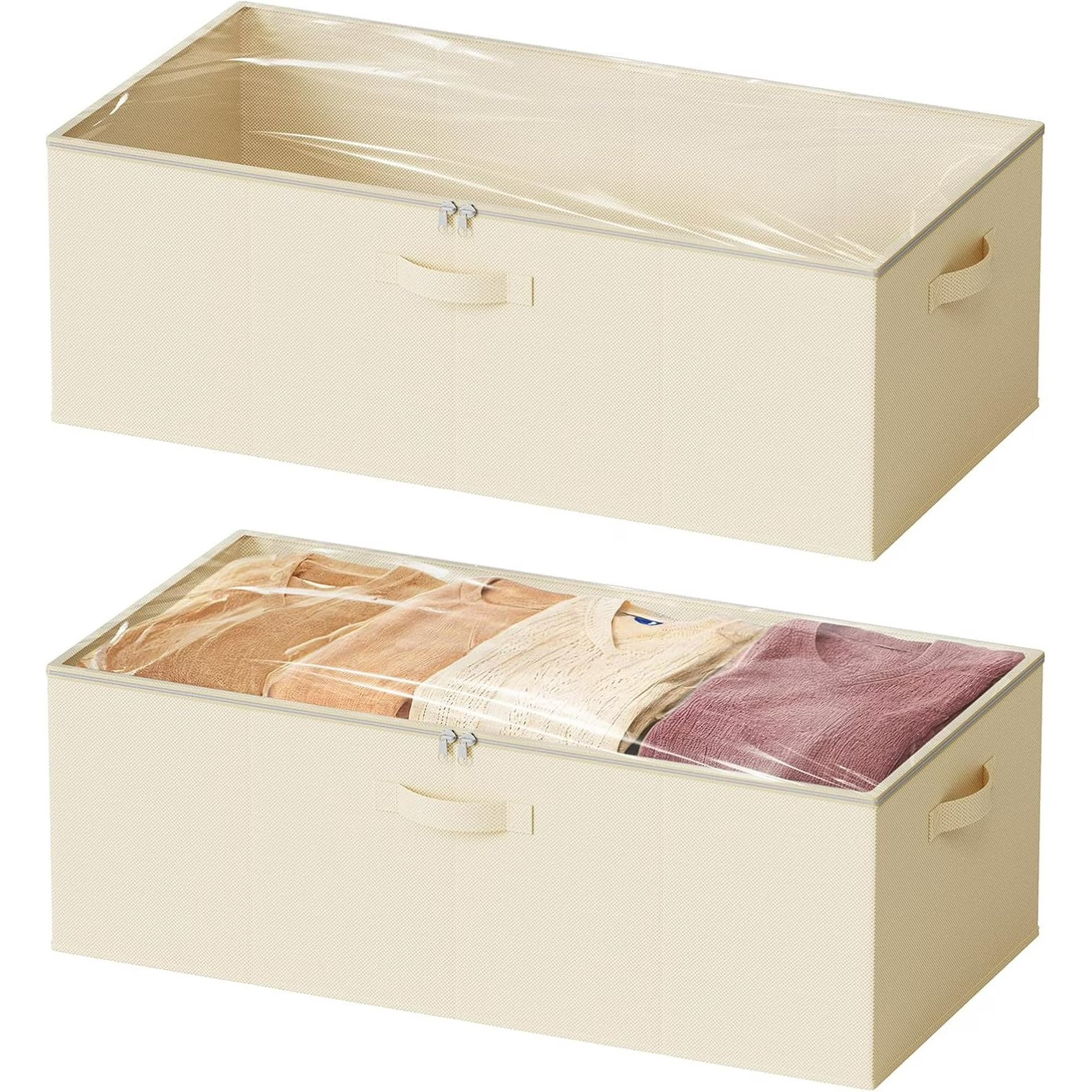 2 Pack 10 High Under Bed Storage Containers with Lids (Beige) I506
