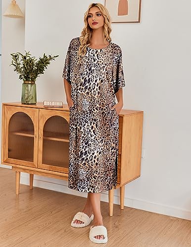Women's Short Sleeve Maxi Lounge Dress with Pockets J2847