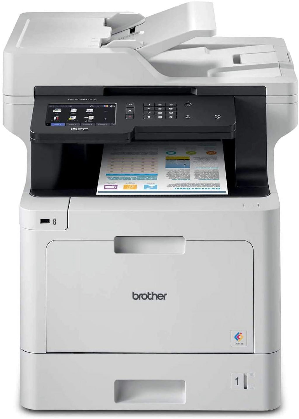 Color Laser All-in-One Printer with Duplex Print Copy Scan and Wireless Networking F562797