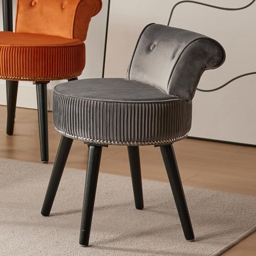 Grey Velvet Vanity Stool Chair with Back O119042