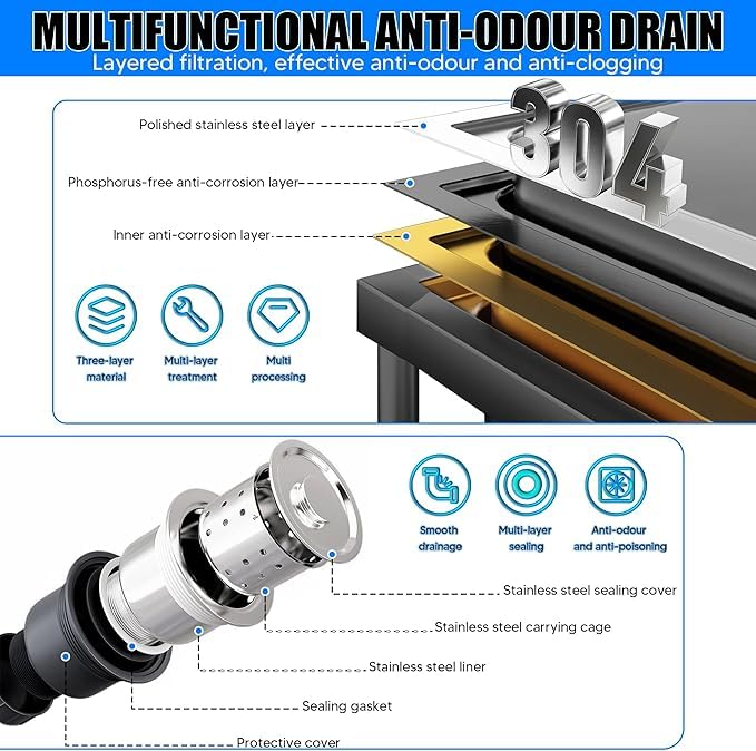 Stainless Steel Utility Sink 36.6" × 24.2" × 36.6" with Cold and Hot Water Faucet and Drain Kit E572