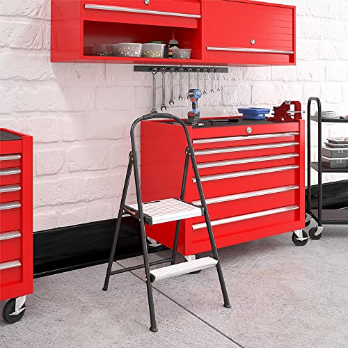 Black Aluminum Folding Step Stool with Rubber Hand Grip C777