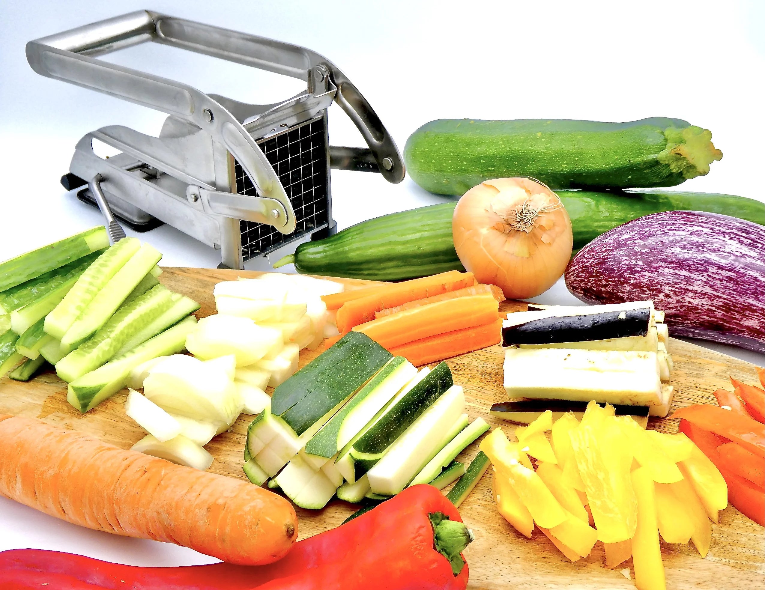 Stainless Steel French Fry Cutter with 1/2 and 1/3-Inch Blades F7095