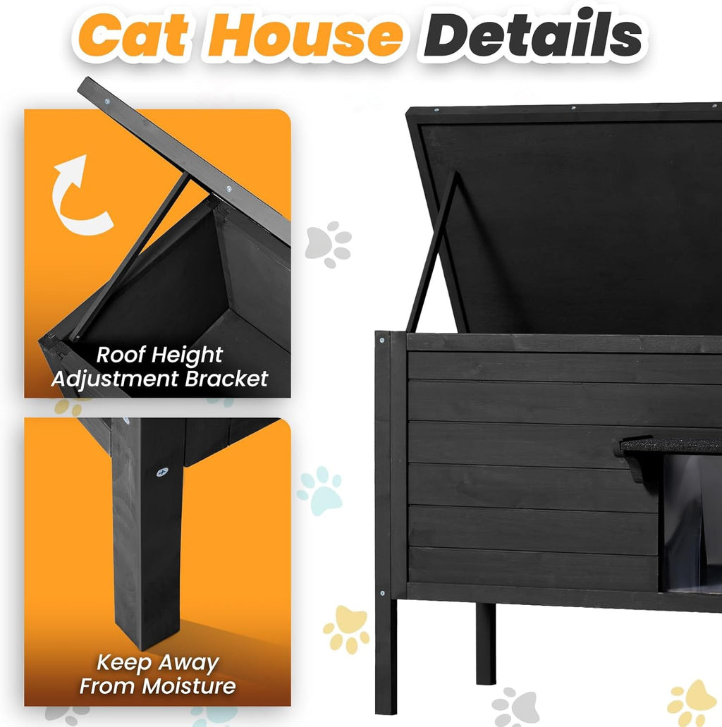 Outdoor Cat House Weatherproof Insulated Foam Wooden Cat Condos with PVC Door Flaps Z280372