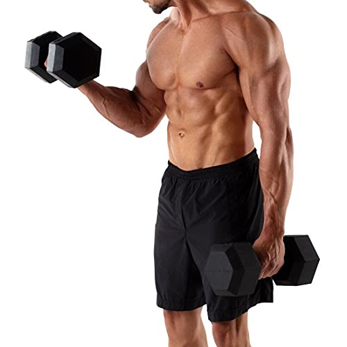 Rubber Coated Cast Iron Hex Dumbbell Free Weights P90955