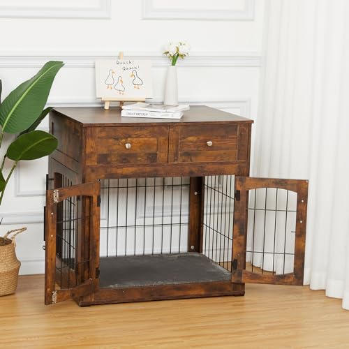 Wooden Dog Crate with 2 Drawers and Cushion V89250