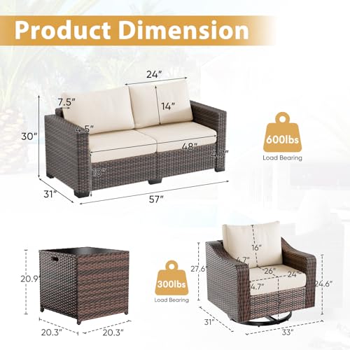 6 Piece Heavy Duty Wicker Patio Furniture Set with Fire Pit Table and Swivel Chair, Grey N579554