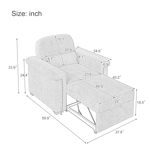 Dark Blue 3-in-1 Convertible Sofa Chair Bed with Adjust Backrest and Lumbar Pillow K615