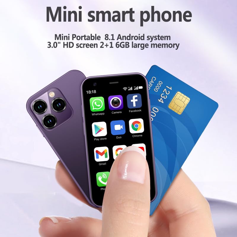 Mini Smartphone 3.0 Inch Android Kids Cell Phones Dual Sim Card 3G Small Smartphone (Blue,2GB+16GB) H9302