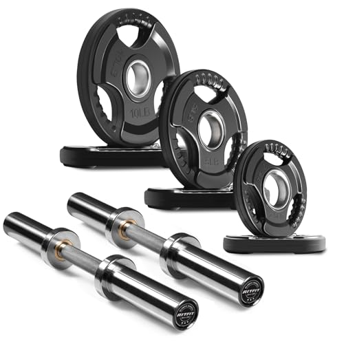 16”/20” Olympic Dumbbell Handles Pair of 500lbs Capacity Loadable Dumbbell Bars with Collars for 2” Olympic Weight Plates O786