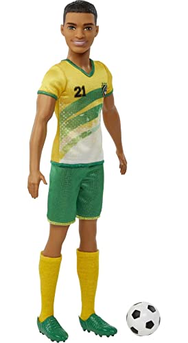 Ken Fashion Doll with Short Cropped Hair, Uniform, Tall Socks, Cleats & Ball D14055