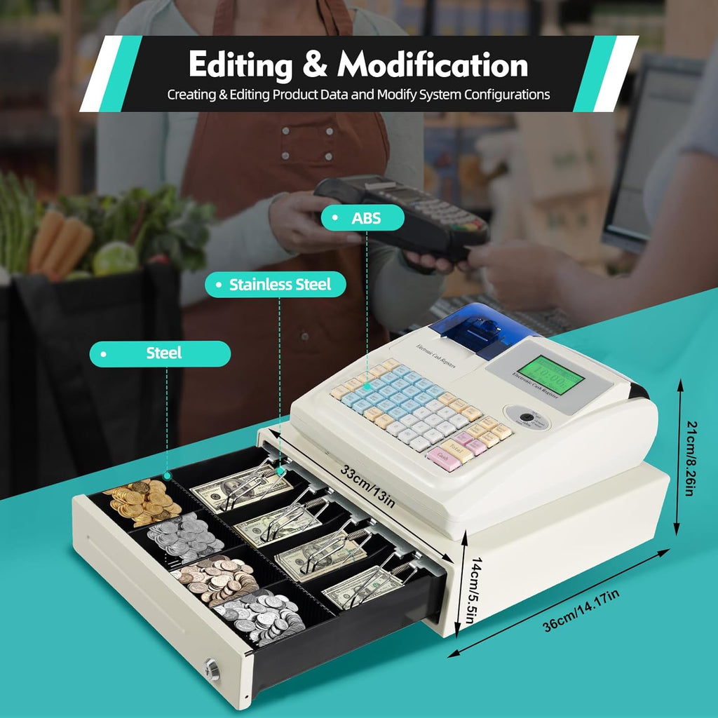 Small Business Electronic Cash Register with Thermal Printer and Cash Drawer E608112