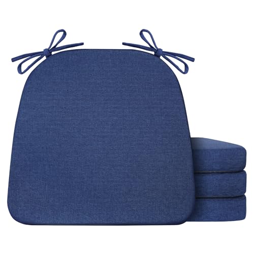 Set of 4 Non Slip Black Chair Cushions 17" x 16" x 2" with Ties N682457