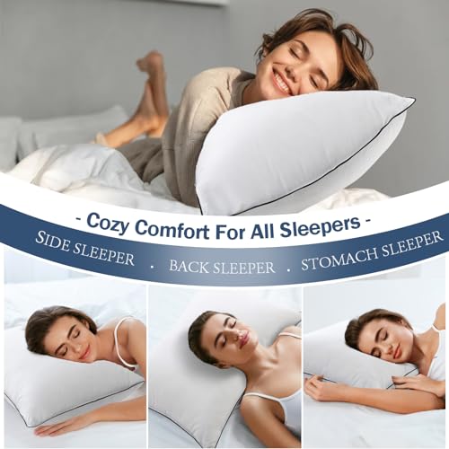 Medium Firm Goose Down king size pillows set of 2, 1000TC Organic Cotton Cover, Polyester 20"x36" U753