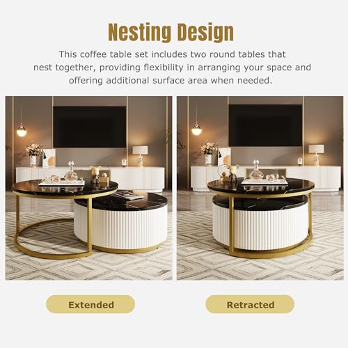 White Gold Round Nesting Coffee Table with Drawer P474489