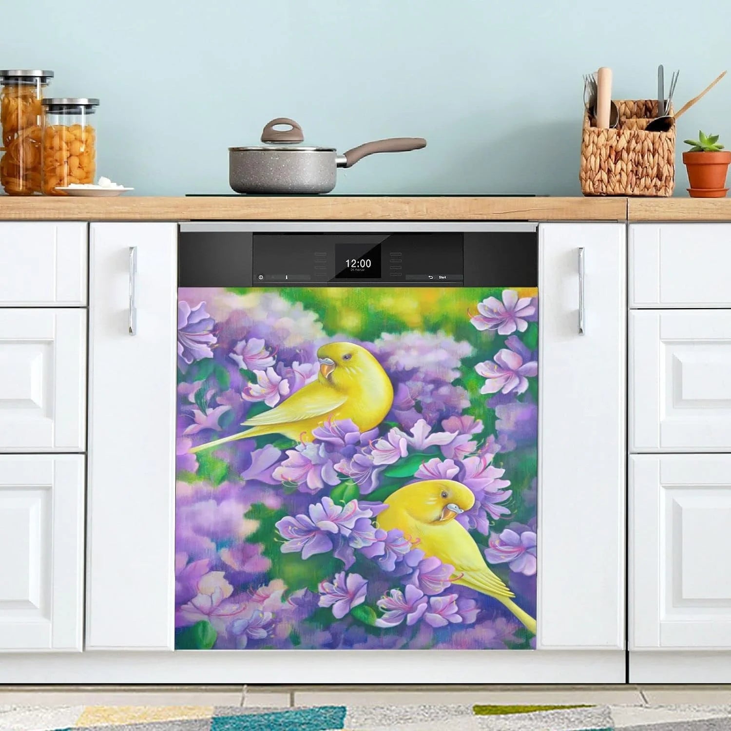 Yellow Parrots Magnetic Dishwasher Sticker 23x26in I949