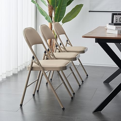 4 Pack White Folding Chairs with Padded Seats and Steel Frame V458656