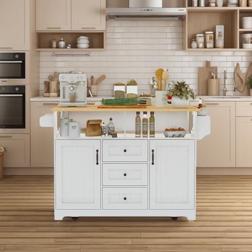 Black Kitchen Island with Drop Leaf, 3 Drawers, Power Outlet Q1280
