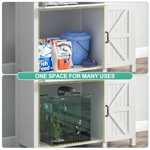 White 40 Gallon Aquarium Stand with Drawer and Cabinet Storage O320