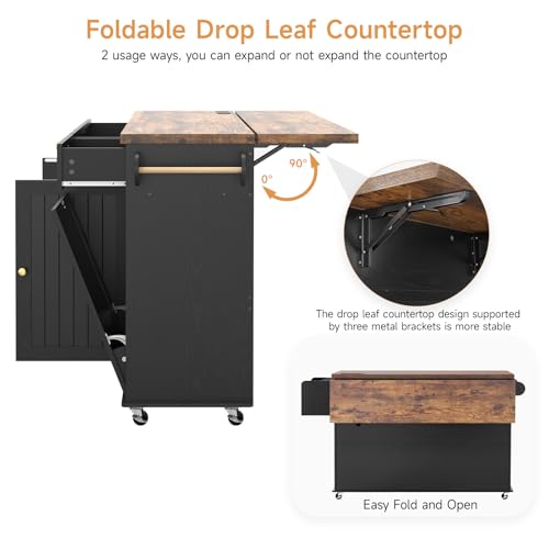 60" Kitchen Island with Power Outlet & Drop Leaf S623889