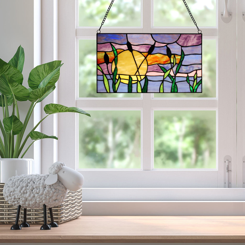 Multicolored Stained Glass Window Panel 14" x 0.25" x 8.25" L7239
