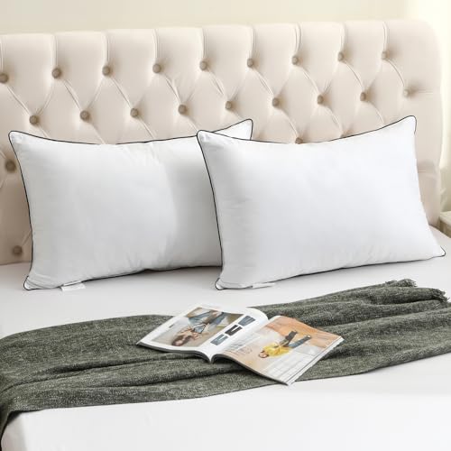 Medium Firm Goose Down king size pillows set of 2, 1000TC Organic Cotton Cover, Polyester 20"x36" U753