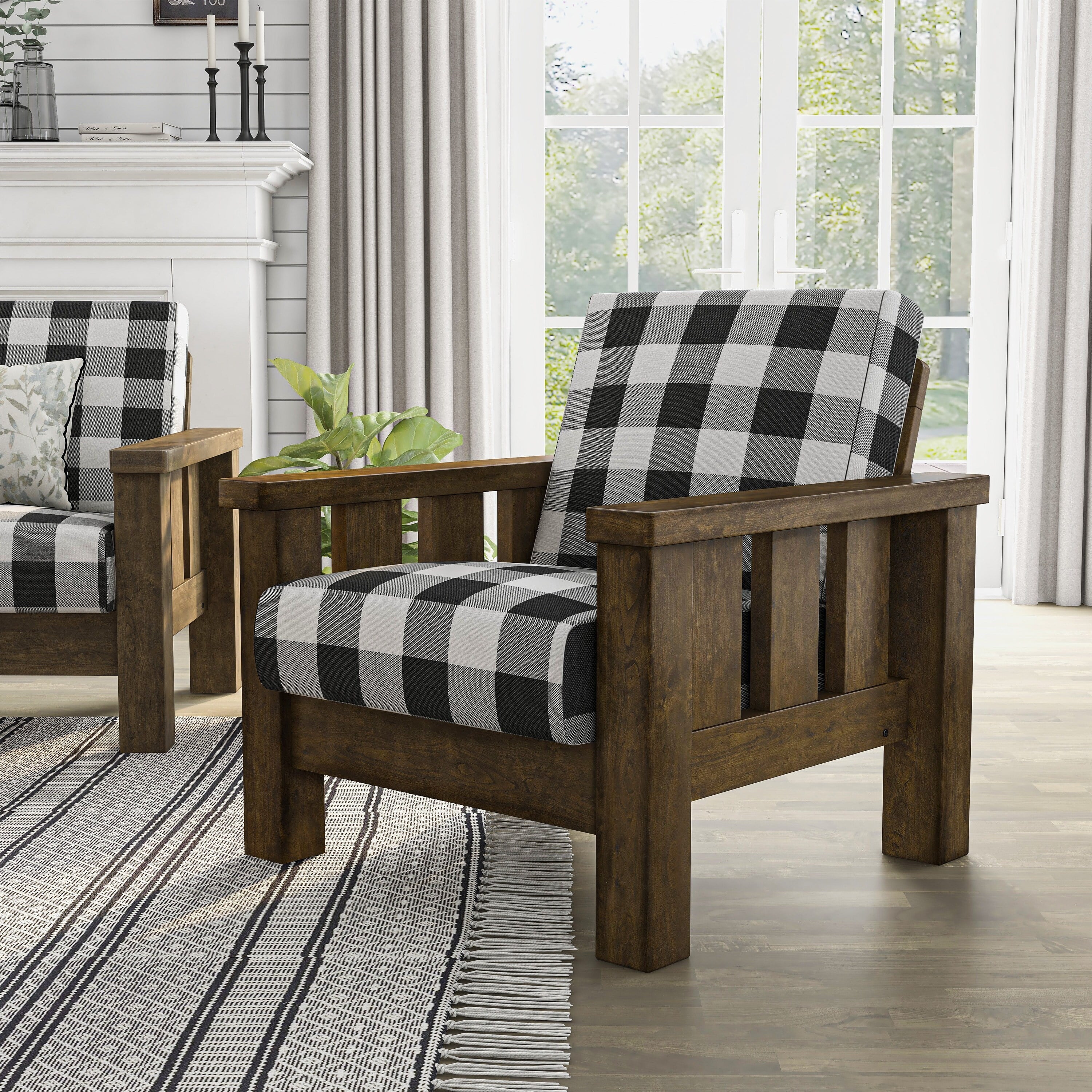 Rustic Oak Linen Fabric Padded Accent Chair C808