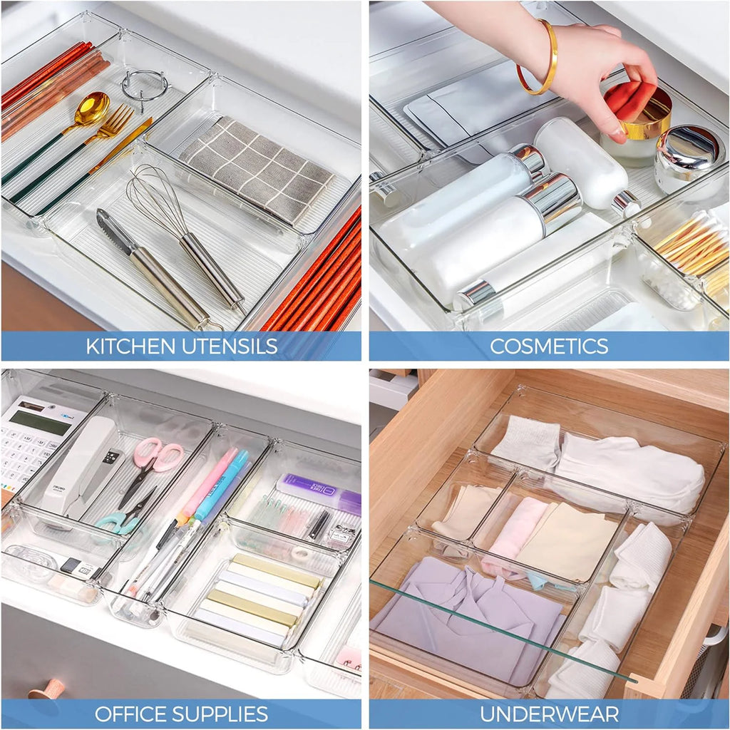 25 PCS Plastic Storage Bins with Non-Slip Pads Clear Drawer Organizer O854107