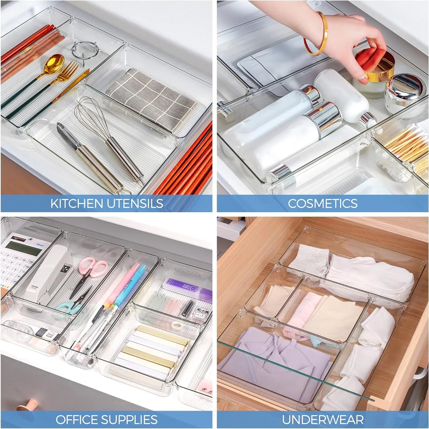 25 PCS Plastic Storage Bins with Non-Slip Pads Clear Drawer Organizer O854107