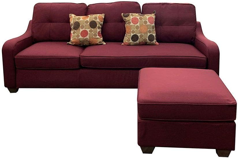 Red Linen Sectional Sofa with 2 Pillows Q82007