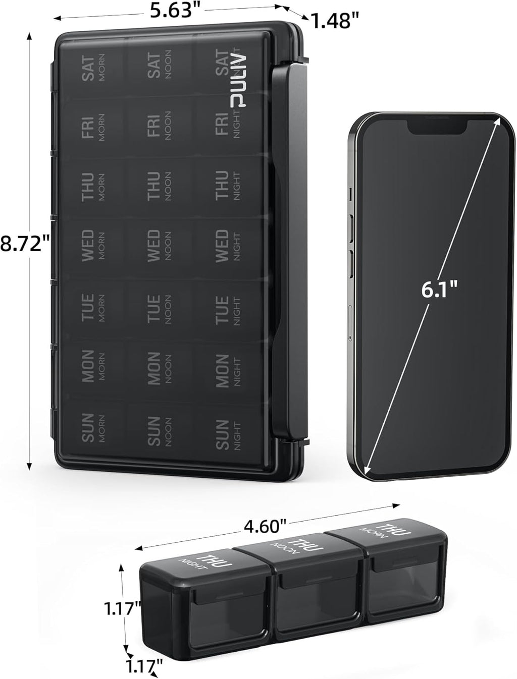 Black Weekly Pill Organizer 7 Day U58666