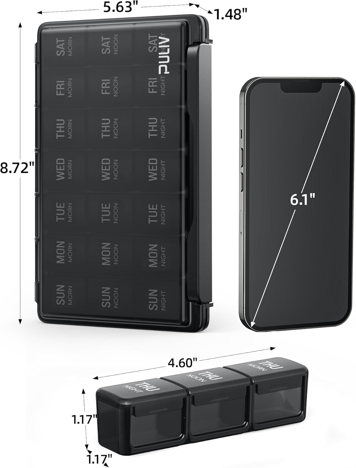 Black Weekly Pill Organizer 7 Day U58666