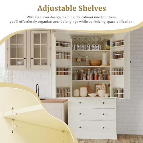 77" Grey Wooden Kitchen Pantry with 3 Drawers D8563