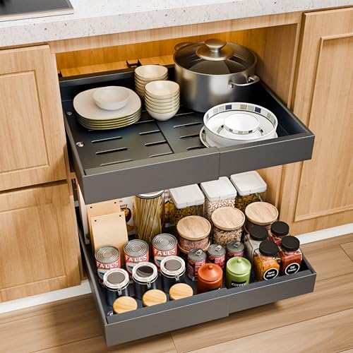 Expandable 12.6" - 20.5" Heavy Duty Adjustable Slide Out Drawer Black Cabinet Organizer L115249