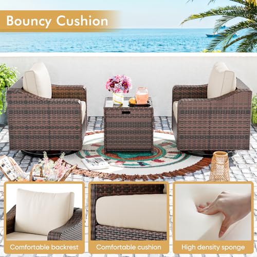 6 Piece Heavy Duty Wicker Patio Furniture Set with Fire Pit Table and Swivel Chair, Grey N579554