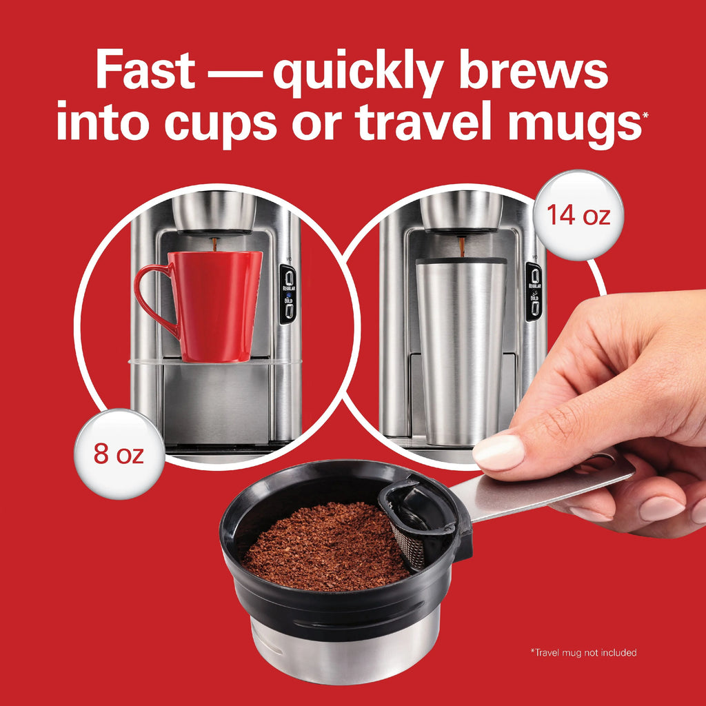 Single-Serve Coffee Maker, 14 oz., Stainless Steel S263146
