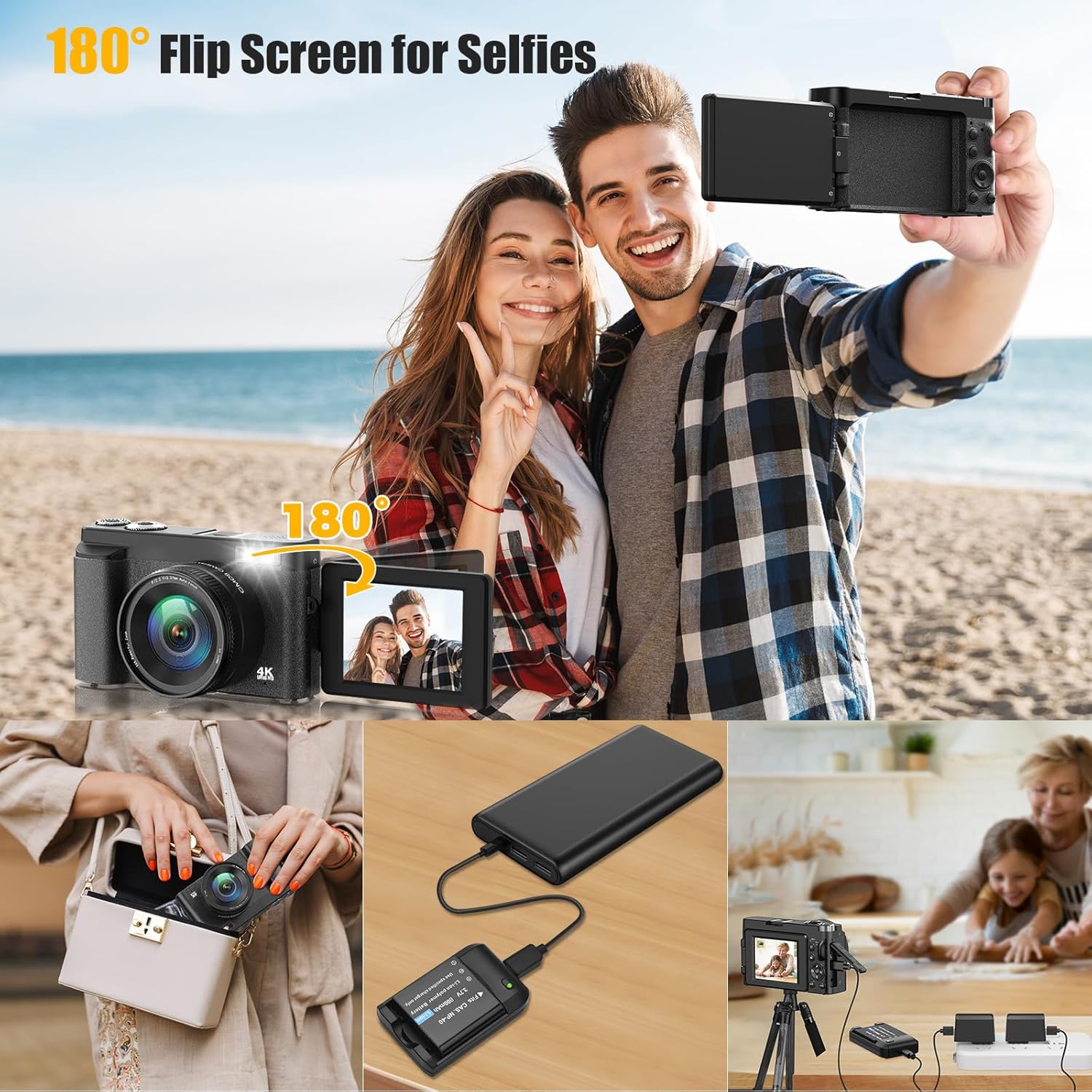 48MP 4K Digital Camera with 3'' Flip Screen 16X Digital Zoom D1638