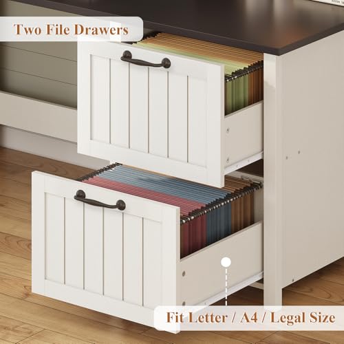 White 63" Wood Desk with File Drawer and Monitor Stand T790