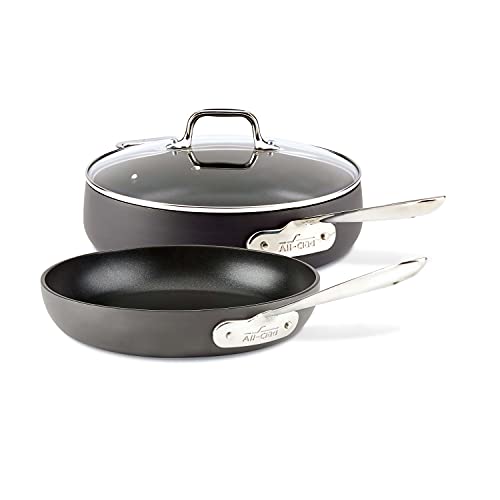 Hard Anodized Nonstick Saute Pan with Lid and Fry Pan Set 4 Quart 10 Inch Black Cookware H1285