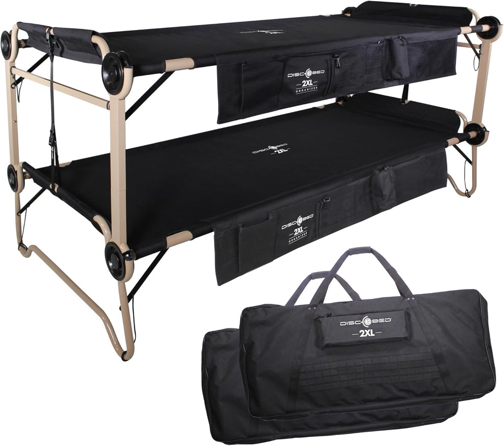 Black Outdoor Convertible 2 Person Camping Cot with 2 Side Organizers W490