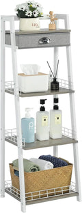 White 4 Tier Ladder Shelf with Drawer S50609