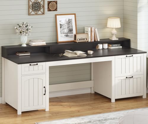 White 63" Wood Desk with File Drawer and Monitor Stand T790