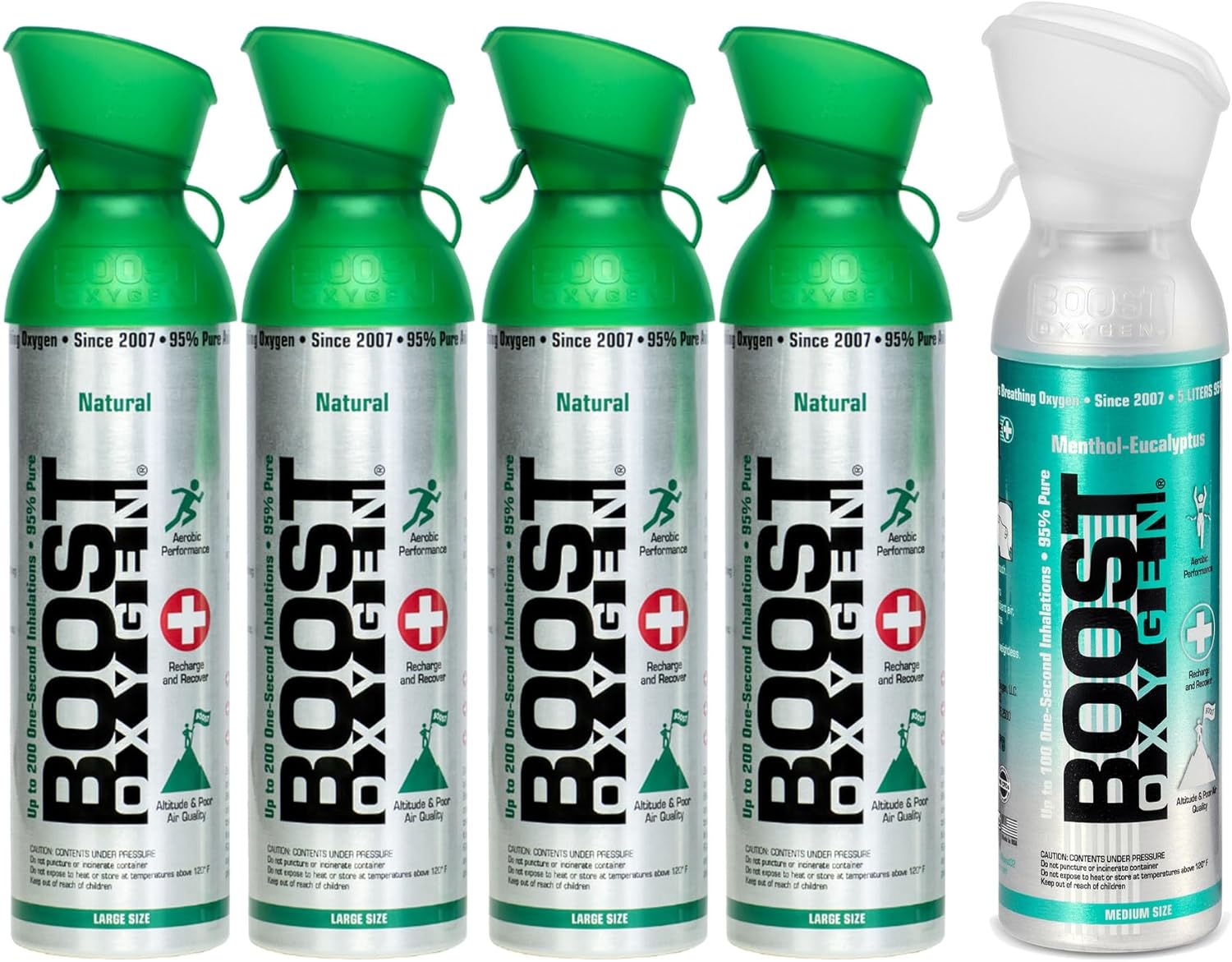 10 Liter All Natural Flavored (4 Pack) and 5 Liter Eucalyptus Flavored (1 Pack) Supplemental Canned Oxygen Bottle with Mouthpiece C812