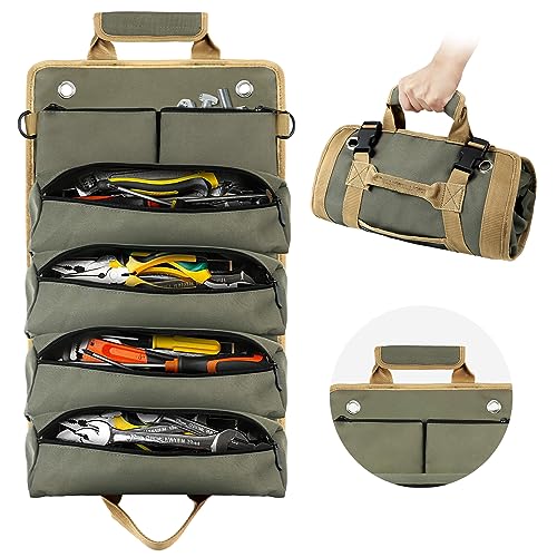 Green Heavy Duty Roll Up Tool Bag with Detachable Pouches M434652